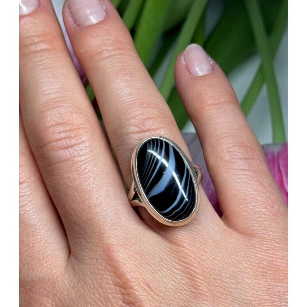 925 STERLING SILVER AGATE RING SIZE 7